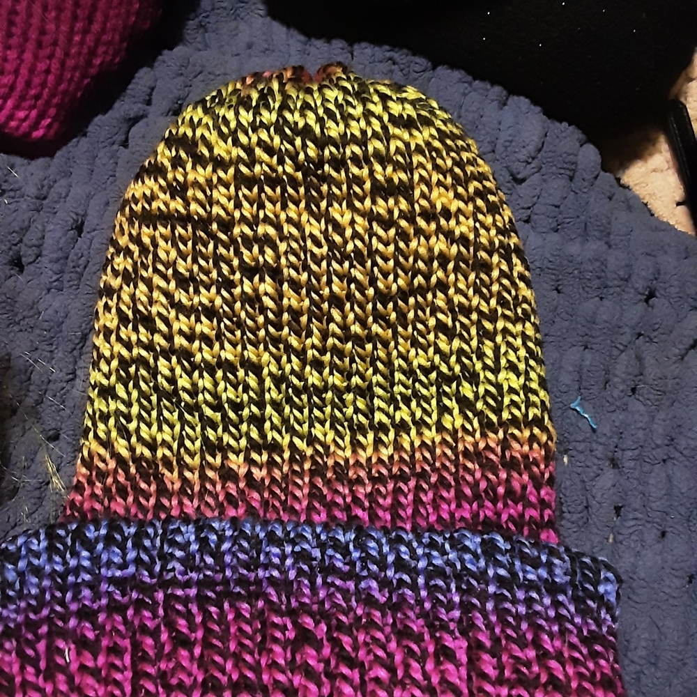 Handmade loom kitted acrylic beanie